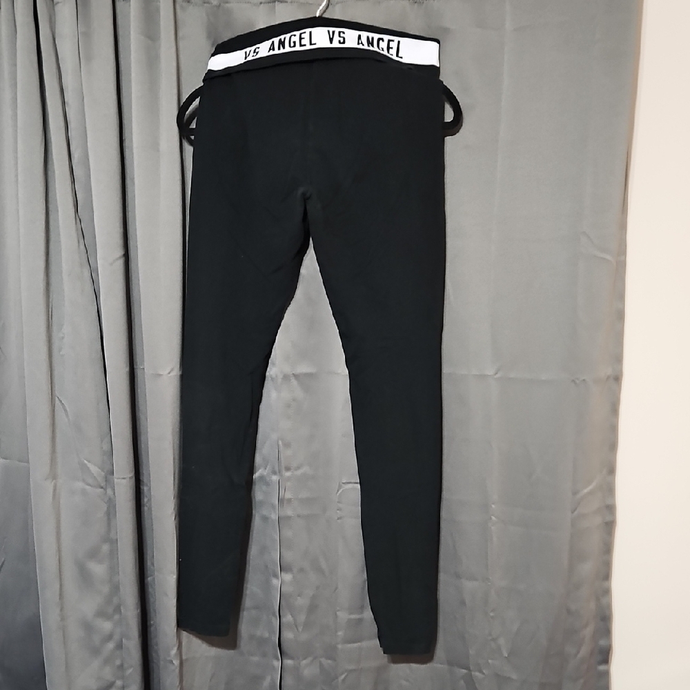 VS Angel Black Leggings with White Waistband